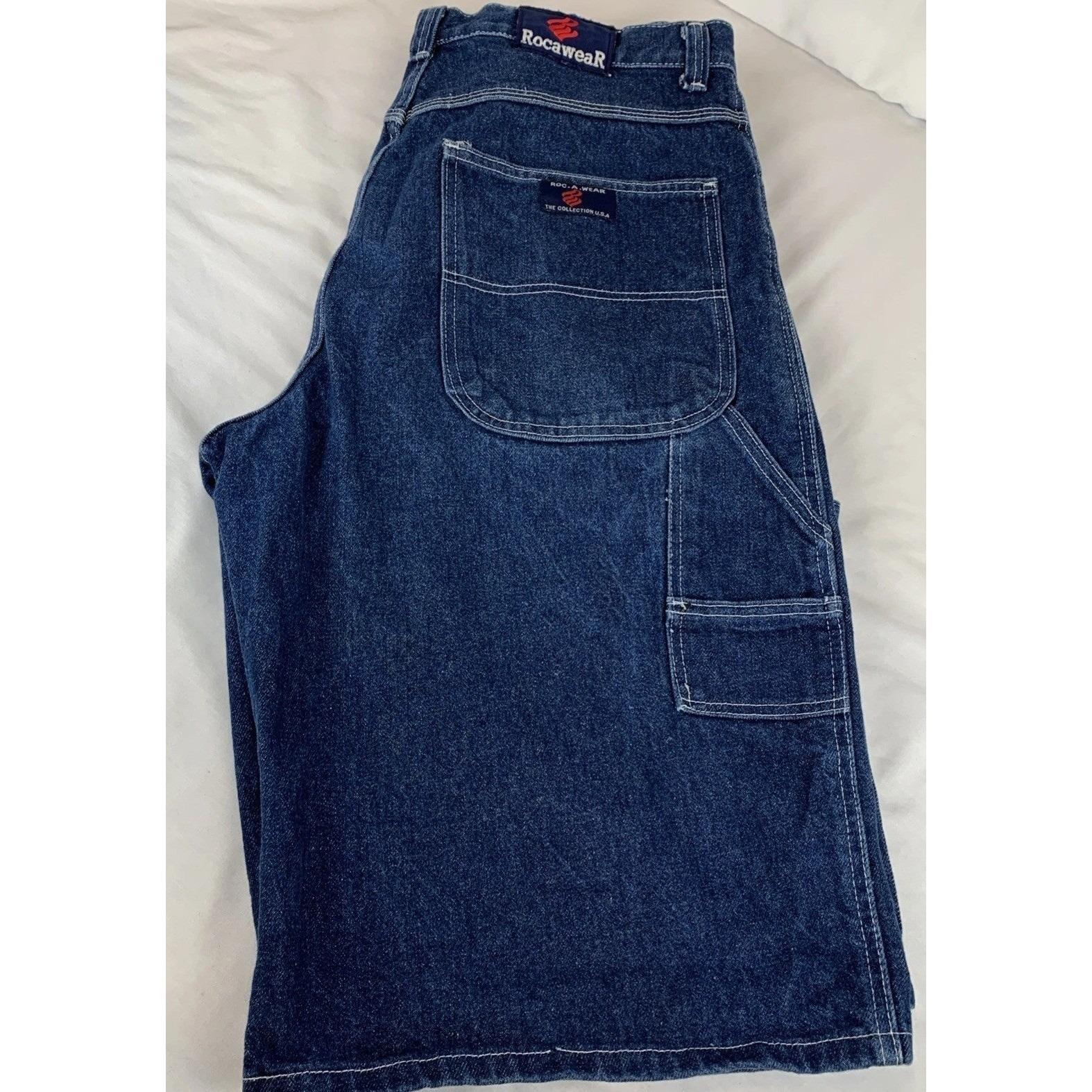 Rocawear Mens Baggy Denim Carpenter Shorts Blue Cotton Size 42 Y2K Streetwear
