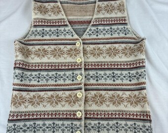 Vintage It's Pure Gould Fair Isle Snowflake Knit Sweater Vest Womens Small USA