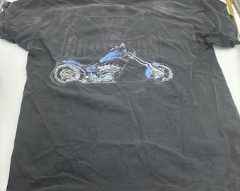 Vintage West Coast Chopper Tshirt Blue Flame Graphics Motorcycle