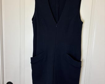 DKNY Donna Karan New York Navy Blue Sleeveless V-Neck Romper Pockets Size 6 USA