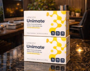 Mezcla para bebida de yerba mate Unicity Unimate / 60 sobres / Potenciador de energía natural / Sabor a limón y jengibre