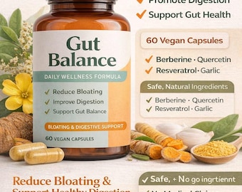Cápsulas Gut Balance | Suporte digestivo, alívio do inchaço, fórmula vegana (60 cápsulas)