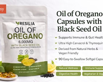 Cápsulas de óleo de orégano com óleo de semente preta | Suporte para a imunidade e saúde intestinal (6000mg)