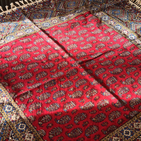 Persian Ghalamkar, Persian Red Tablecloth, Persian Hand printed tablecloth, 100x100 cm, Home deco, ethnic home decoration, handmade fabrique