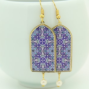 Persian Jewelry, Persian earrings, Persian blue patterns earrings, Persian Blue, Oriental earrings, Persian Blue patterns earrings
