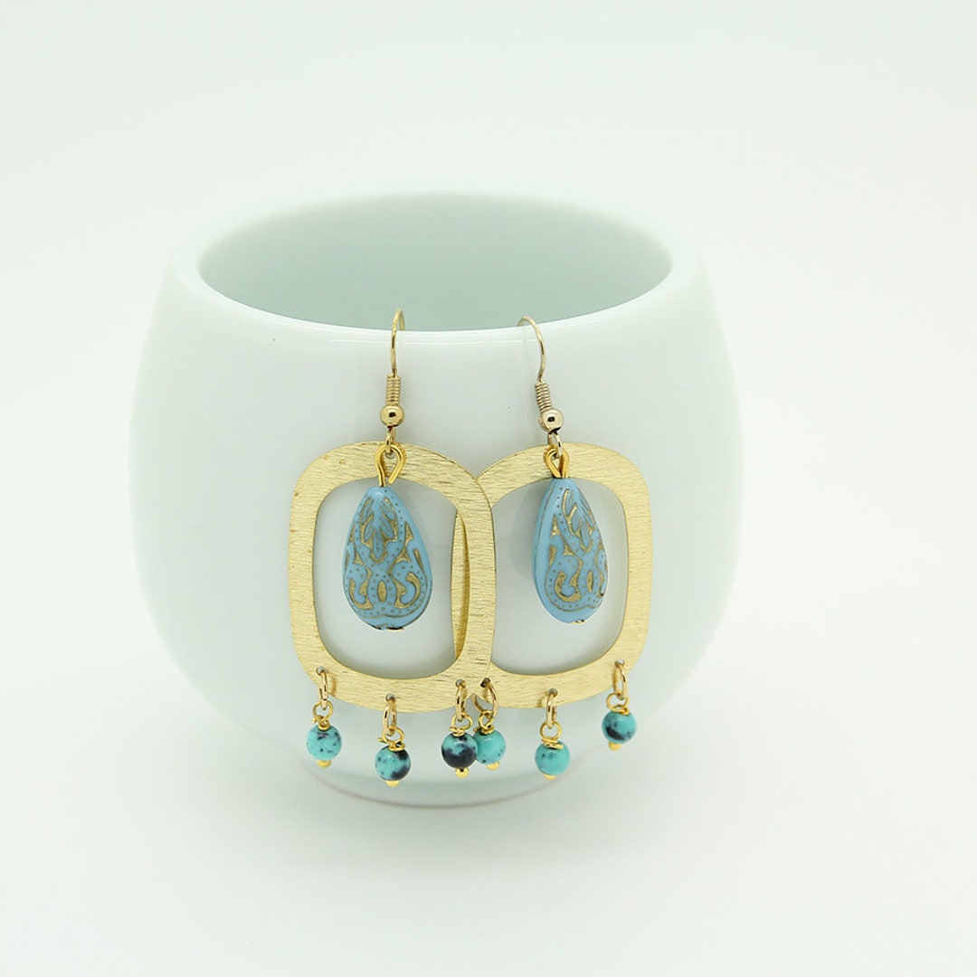 Persian Jewelry, Turquoise Earrings, Persian Earrings, Blue Stone