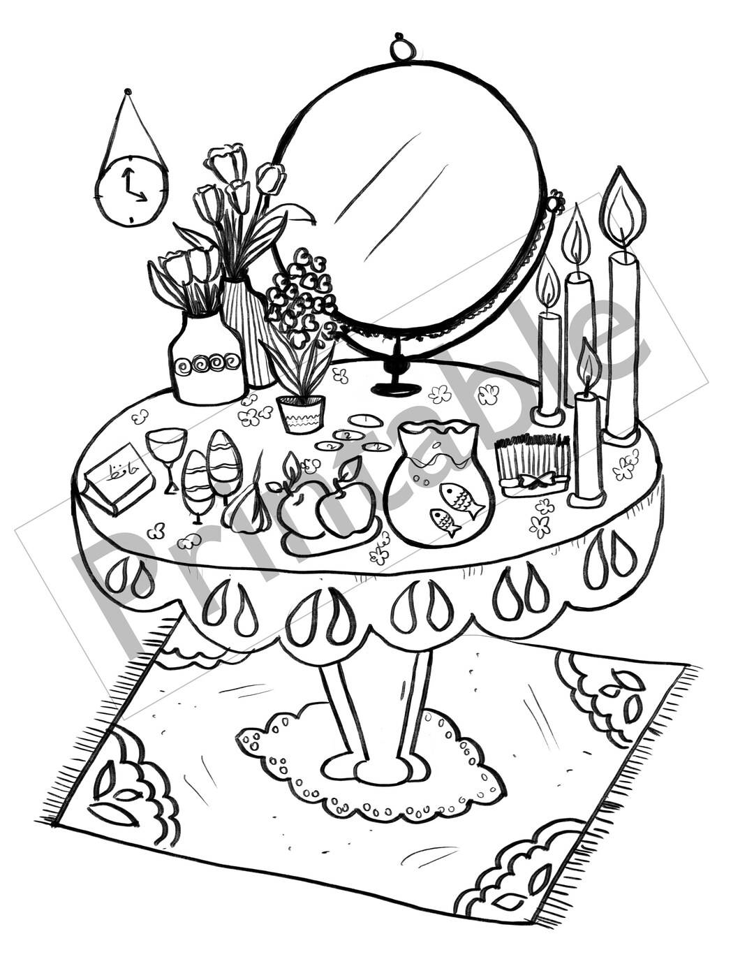 Norooz Coloring, Nowruz Printable Coloring , Digital Haftsin Table ...