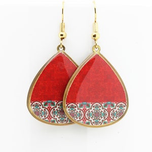 Persian Jewelry, Persian earrings, Red patterns, Red patterns earrings, Oriental earrings, Oriental jewelry gift