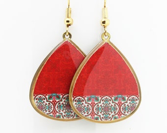 Persian Jewelry, Persian earrings, Red patterns, Red patterns earrings, Oriental earrings, Oriental jewelry gift