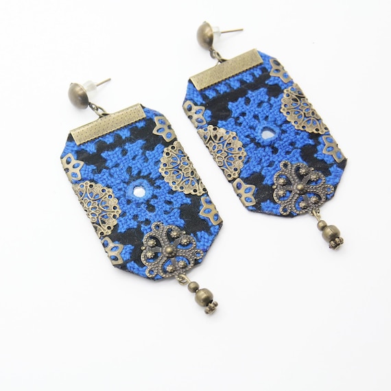 Persian jewelry, Persian Earrings, Statement earrings, Hand Embroidered earrings, Ethnic earrings, Funky earrings, Textile earrings