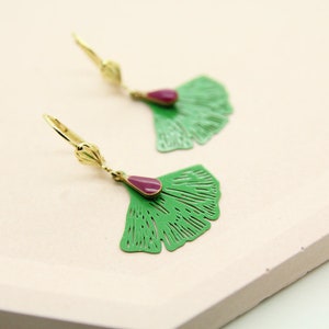 Green Ginkgo Jewelry , Green Ginkgo earrings, Ginkgo Drop earrings, Leaf earrings, Light weight leaf Drop earrings
