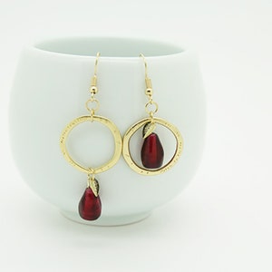 ASYMMETRIC EARRINGS, pomegranate earrings, pomegranate jewelry, fruit jewelry, red earrings, christmas gift