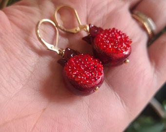 Persian Jewelry, Persian earrings, Pomegranate Jewelry, Pomegranate earrings, handmade glass pomegranate ,Statement Pomegranate earrings