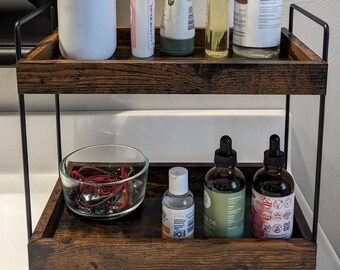 Handmade Spice Rack Bathroom Counter Organizer 2 Tier, Kitchen Storage, Home Decor
