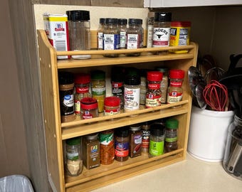 3 Tier Bamboo Spice Rack, Countertop or Wall Mount Organizer Shelf