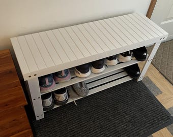 Bamboo Entryway Bench, 3 Tier Shoe Storage Organizer with Seat