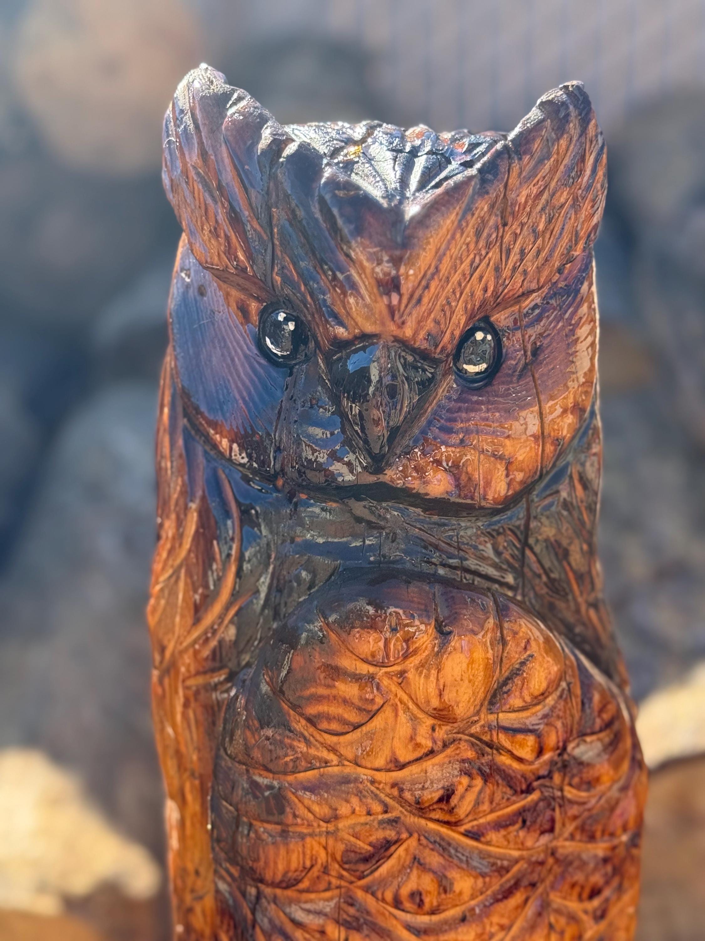 2.5ft Horned Owl Chainsaw Carving