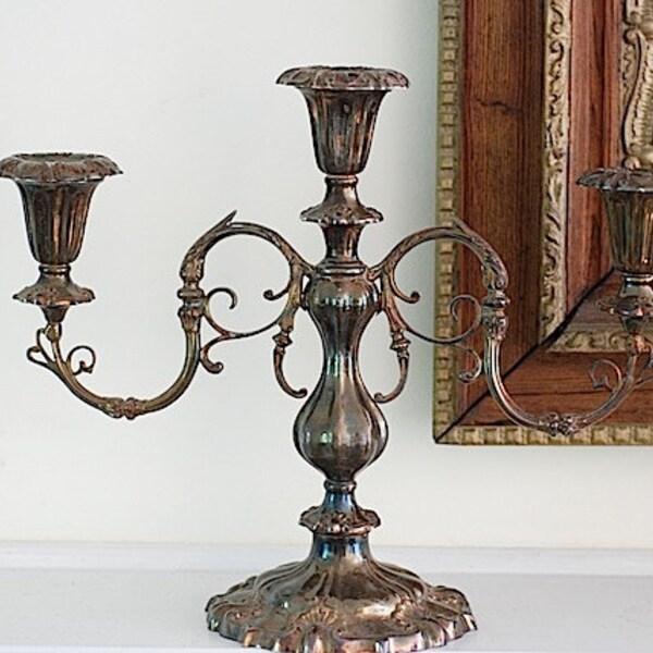 Antique Silver Plated Tulip Candelabra - Gorham Mfg.co 31602, Downtown Abbey HOME Decor, WIFE Garden Party Gift, Silver Plated Candle Holder