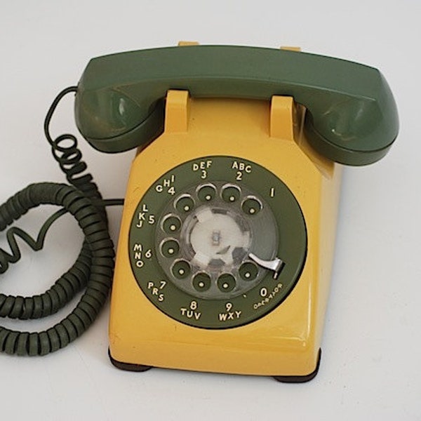 Vintage Custom Two Tone Rotary Dial Desk Phone, Prop For Photo Shoot, Custom Retro Phone, Yellow Mid Century, Home Decor, For Her, Christmas