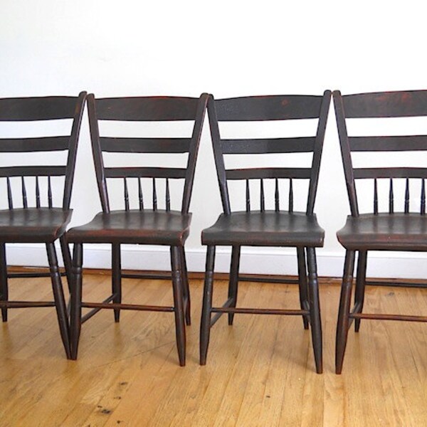 Antique Handmade Rustic Wooden Chairs, Lot of Four Chunk Wooden Chairs - 1890's, County Chic Home Decor, Chunky wooden Chair, Furniture