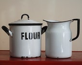 Enamel Flour Pot and Water Pitcher, Vintage Industrial Kitchen Decor, For Your Country Kitchen, Retro Enamel Kitchen POT, Gift for MOM Wife
