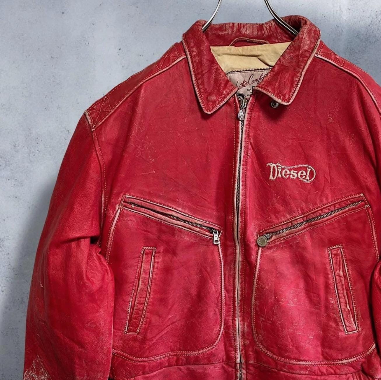 Vintage Diesel Leather Jacket 80s 90s Red BMOD Old Clothes - Etsy