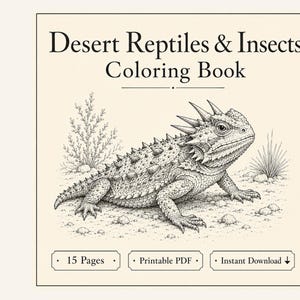 Desert Reptiles & Insects Coloring Book Printable | Homeschool Nature Study | Vintage Naturalist | Kids Coloring Pages PDF