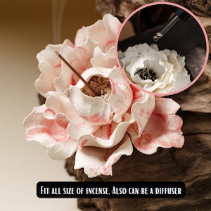 Porta incienso de cerámica con forma de flor y difusor de aceites esenciales, cenicero de peonía de cerámica hecho a mano, decoración para el hogar con aromaterapia, regalo floral único.