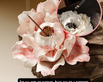 Porta incienso de cerámica con forma de flor y difusor de aceites esenciales, cenicero de peonía de cerámica hecho a mano, decoración para el hogar con aromaterapia, regalo floral único.