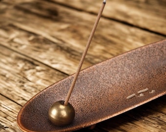 Minimalist Metal Alloy Leaf Incense Holder and Ash Catcher, Zen Boat Stick Burner For Tibetan Style Aromatherapy, Yoga and Home Decor Accent