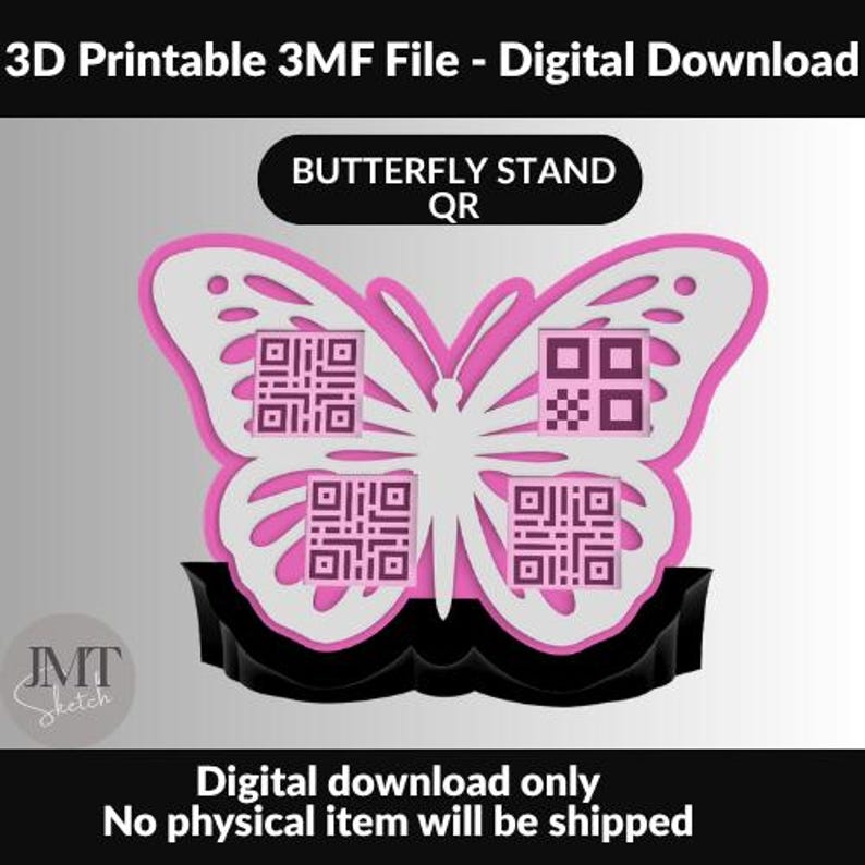 Butterfly QR Code Stand | 4 QR Display| Digital Download | 3D Print ...