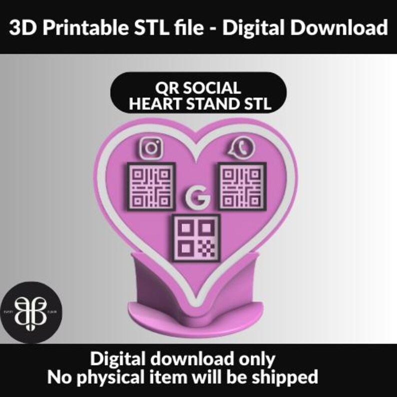 Heart QR Code Display Stand STL | 3D Print QR Holder | Digital Download ...