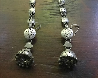 REDUCED Old Antique Tribal Silver Rajasthan earrings with Hair Chains