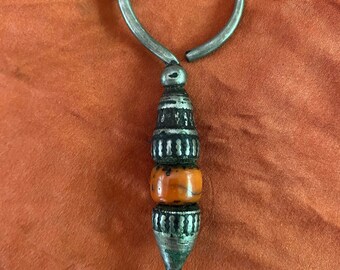 Antique Tibetan Ahlong Single Earringcwith red coral