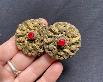 Antique/vintage Ornate Newari Gold Gilt Earplugs from Nepal.