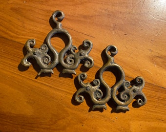 Vintage Borneo Brass Dayak Tribal Ear Weights Hangers Earrings Guaged piercing