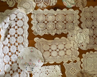Vintage Crochet and Embroidered Doilies for clothing, craft or collecting approx 80 pieces