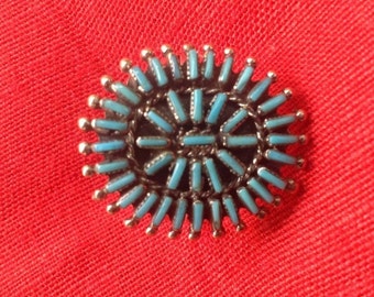 Native American Sterling Silver Petite Point Turquoise Ring