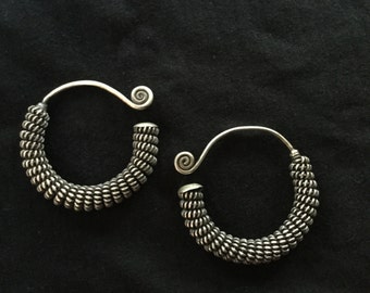 Asian Tribal Silver Earrings Hoop Earrings