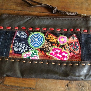Tribal Textile And Leather Clutch Purse