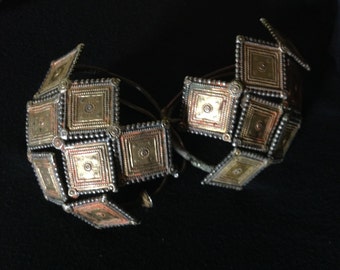 REDUCED Big Tribal Silver Gold Guilded Tribal Earrings Temple Ornaments Veil Weights from Gujarat India