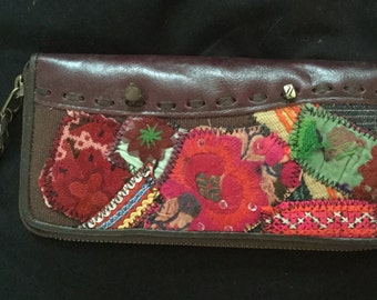 Tribal Textile and Leather Purse with strong zips and compartments