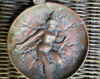 Antique Bronze Tray Woman and peeping Pixie Jewellery Tray Ashtray