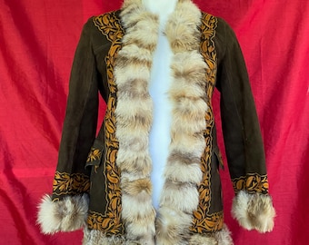 Vintage Afghan Coat Penny Lane Leather and real fur embroidered coat. Incredible condition. Size XS-S