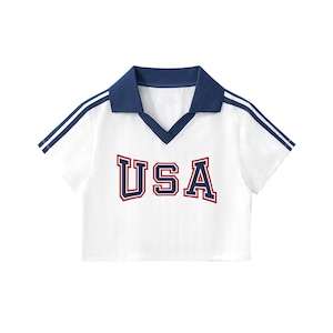 USA Crop Top Jersey for Women, Custom Name Number Soccer Shirt, World Cup Fan Top, Cute Game Day Outfit, USA Jersey image 3