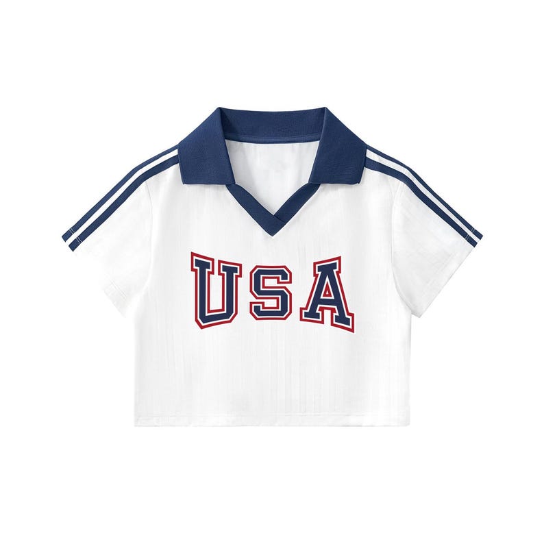 USA Crop Top Jersey for Women, Custom Name Number Soccer Shirt, World Cup Fan Top, Cute Game Day Outfit, USA Jersey image 3
