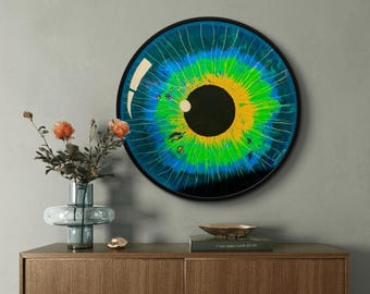 Acrylmalerei-Druck „Grünes Auge“, abstraktes Iris-Wandbild, kreisförmiges Kunstwerk-Poster, farbenfroher Augen-Leinwanddruck, moderne psychedelische Wohndekoration