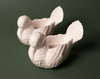 Vintage Cream White Ceramic Dove Votives Set of 2 Bird Candle Holders