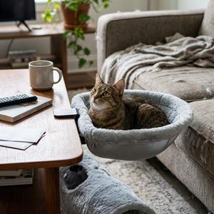 Cat Hammock Bed Desk Mounted Cat Bed Hanging Cat Hammock for Table Soft Plush Cat Bed Space Saving Cat Furniture for Indoor Cats