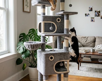 Cat Tree Tower Multi Level Cat Condo with Hammock Scratching Posts Cat Activity Center with Perches and Cave Indoor Cat Furniture